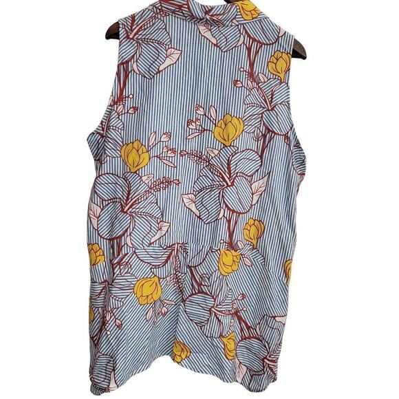 FOR CYNTHIA Linen Blend Striped Floral Sleeveless Top Size Large - Picture 2 of 6